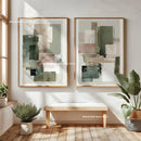 2pcs/set Japanese Retro Wabisabi Mountain Abstract Canvas Printing Abstract Green Sunset Flying Crane Wall Art Poster Home Decor