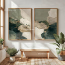 2pcs/set Japanese Retro Wabisabi Mountain Abstract Canvas Printing Abstract Green Sunset Flying Crane Wall Art Poster Home Decor