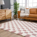 Pink Checkered Shag Rug – Atira Area Rug